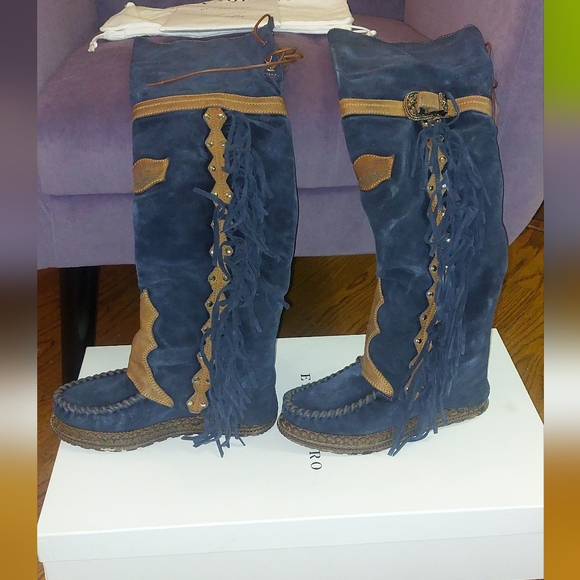 SOLD El Vaquero Coleen Drifter Tall Moccasin Boots Navy Brand New in Box - Picture 4 of 16